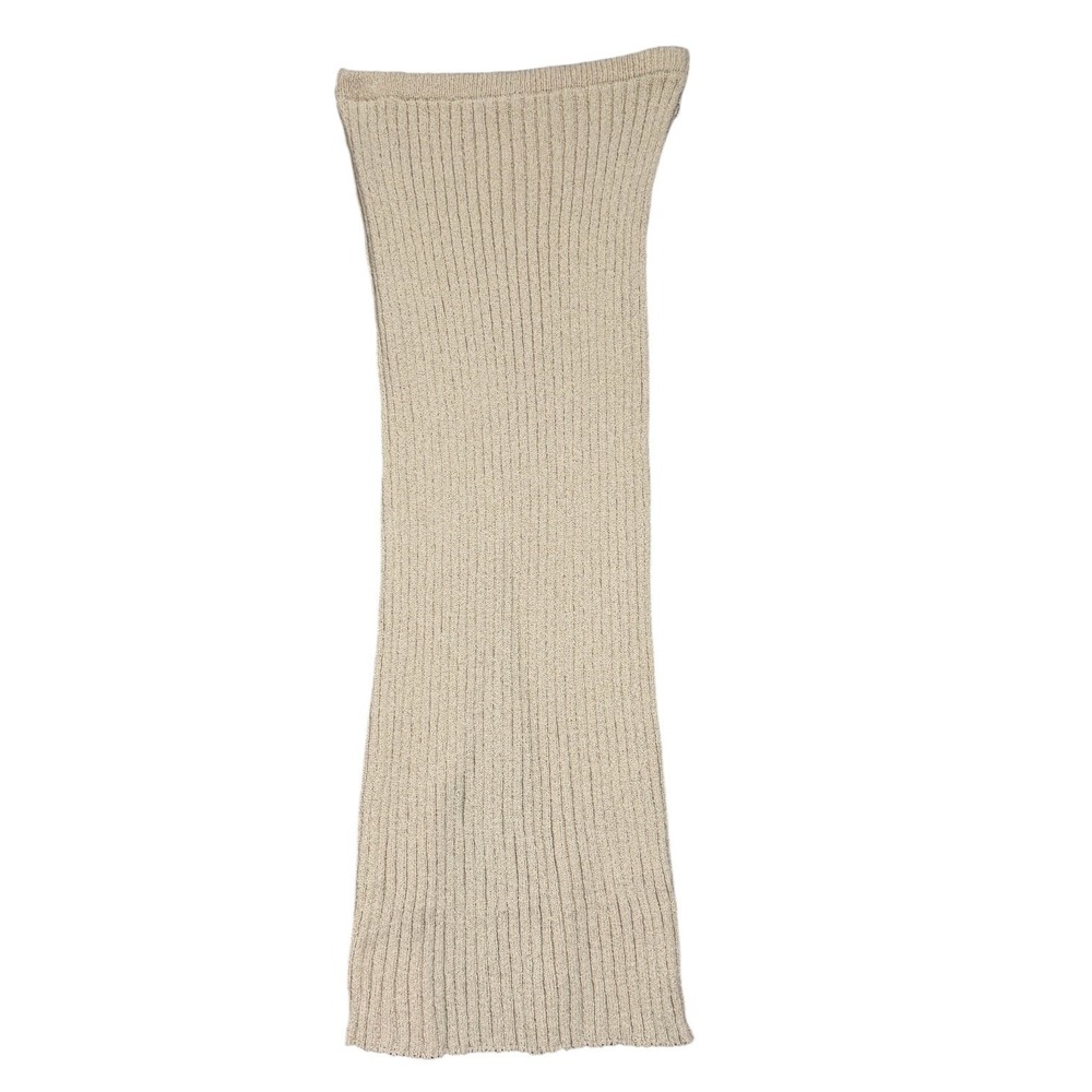 Bailey Rose Chic Minimalist Beige Ribbed Knit Maxi Skirt Slit Stretch Medium NWT